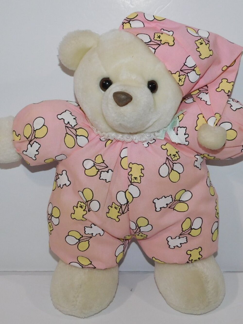VTG 90's Emson Glow in Dark Teddy Bear Plush Pink Pj's Balloon Stuffed 12"